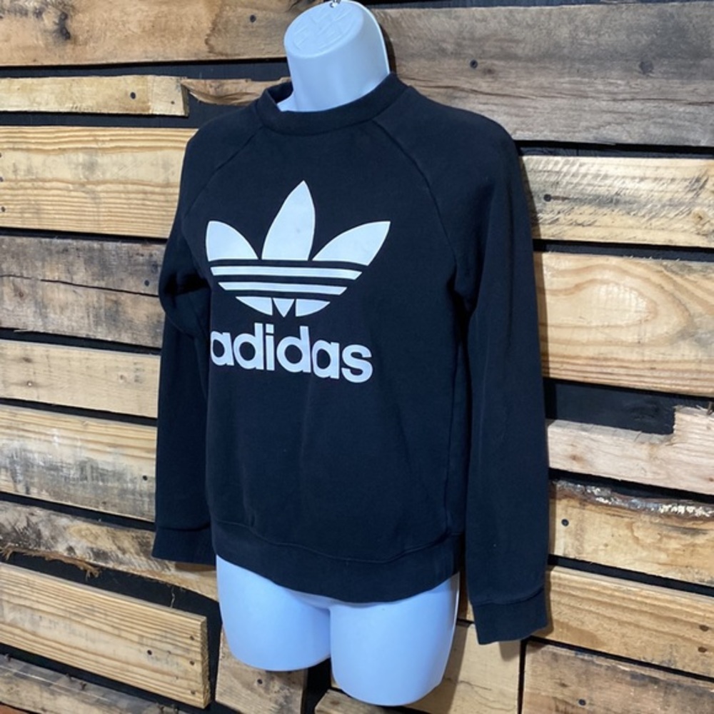 ADICOLOR‎ CLASSICS TREFOIL CREWNECK SWEATSHIRT Black & White Size 8/10 Unisex - Picture 2 of 6